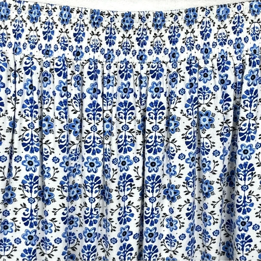 Croft & Barrow Cottagecore White & Blue Floral Elastic Waist Midi Skirt Size 1X